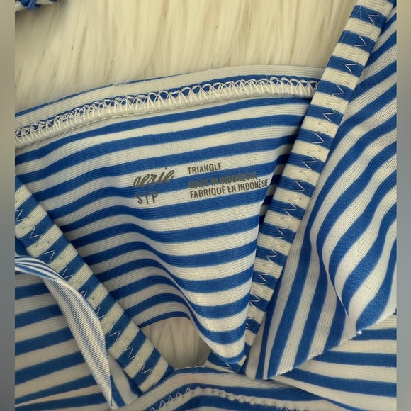 Aerie Ruffle Triangle Bikini Top and Low Rise Bottom in Blue Stripe - Picture 3 of 4